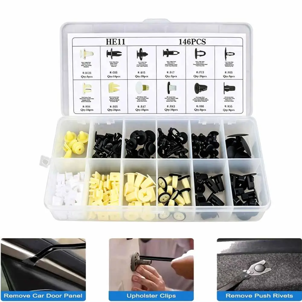 146Pcs Automotive Push Type Retainer Clips, Fender Door Hood Bumper Trim Screws Grommets Assortment with Remover Tool & Case for Toyota Camry 4Runner Tacoma