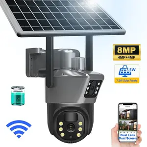 Dual Lens Wireless Security Cameras Solar, Weatherproof Surveillance Cameras, 2.4GHz WiFi Color & IR Night Vision,PIR Motion Detection,IP 65 Outdoor Waterproof,2-Way Audio,360° PTZ Lens,APP Live View,Local/Cloud Storage