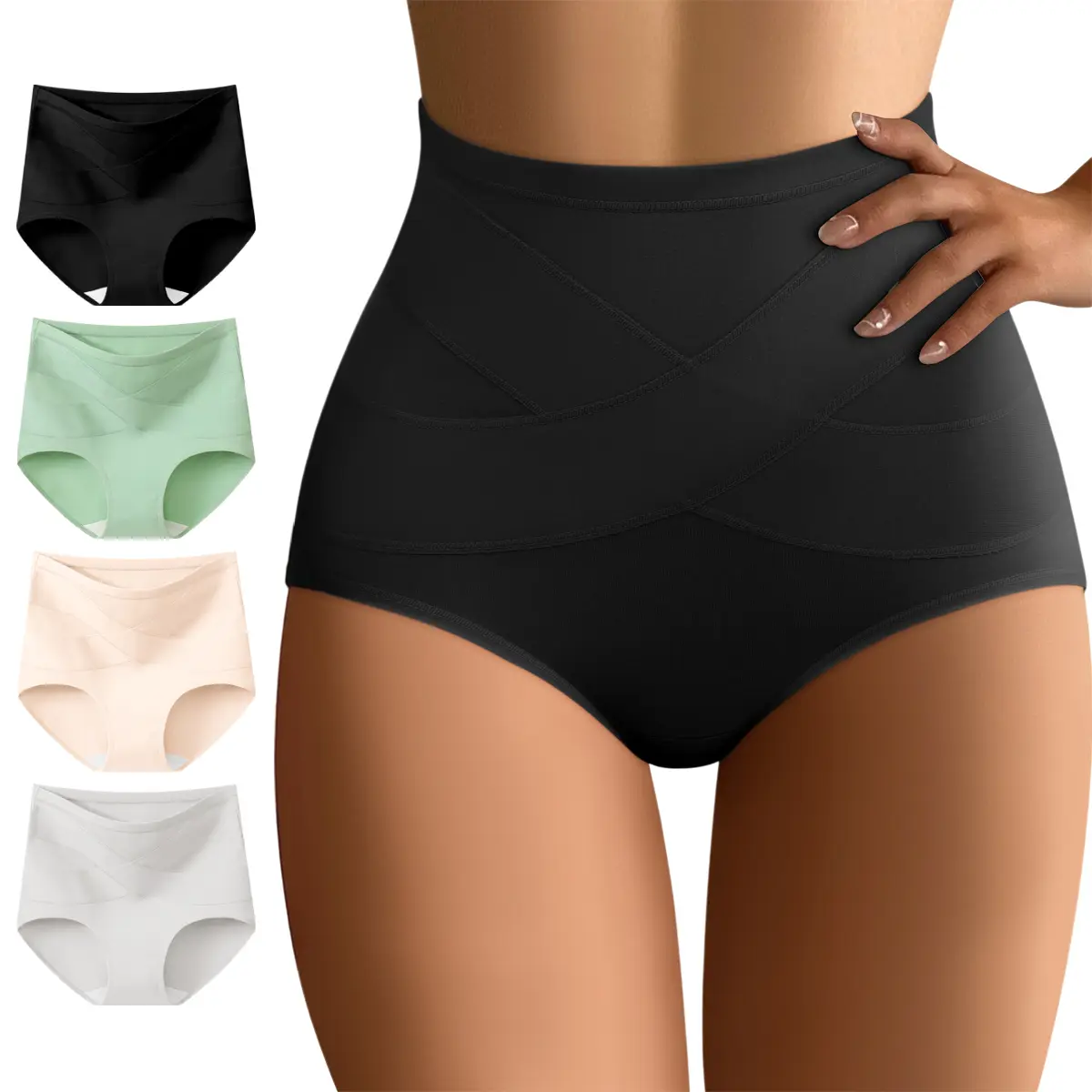 4-Pack Women's High-Waisted Crossover Panty, Silky Smooth Shapewear with Tummy Control and Compression, Sizes S-XXL