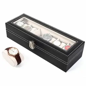 6 Slots Watch Box PU Leather Watch Case Jewelry Storage Watch Display Case Gift