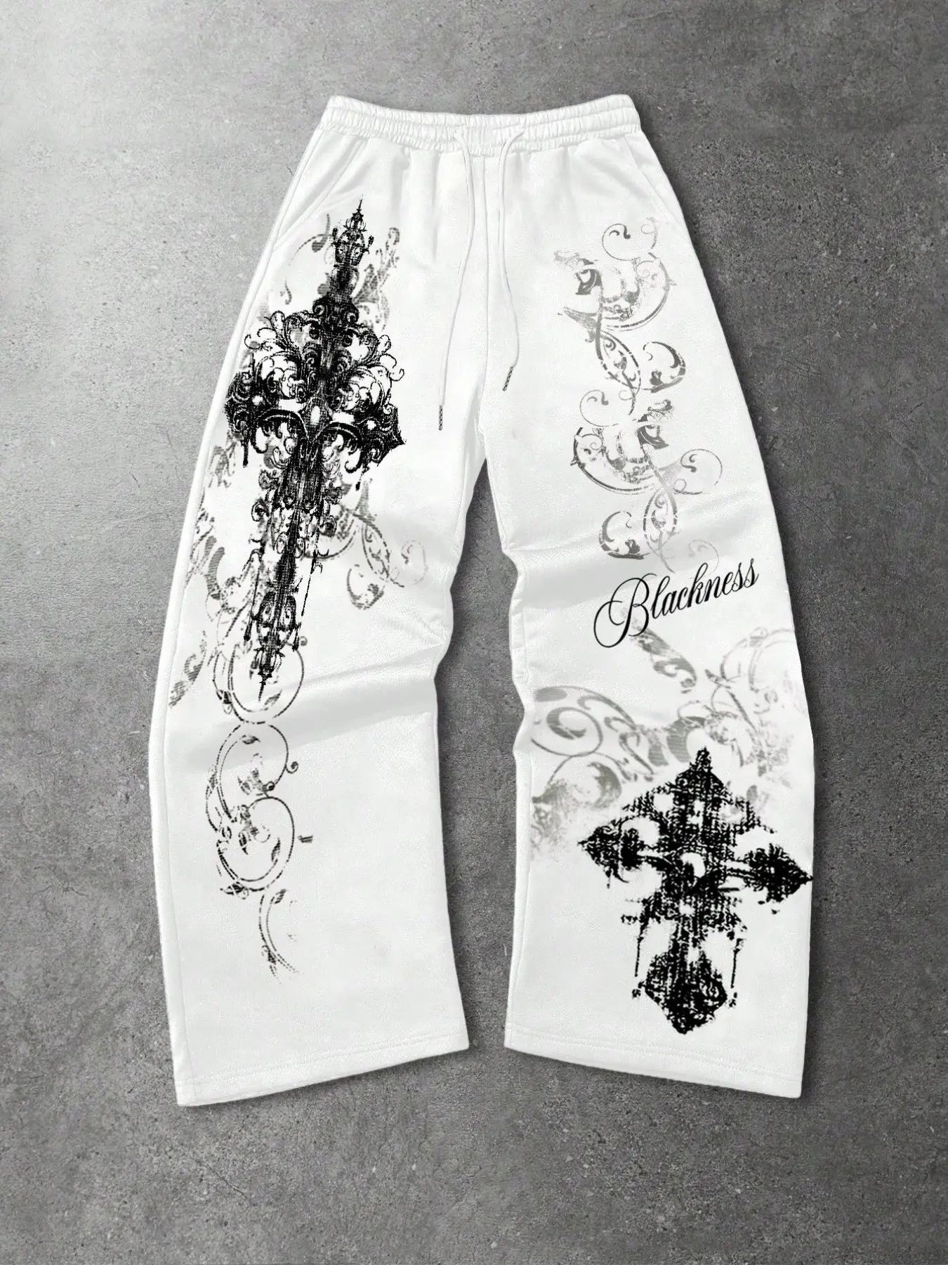 Gothic Cross Graphic Sweatpants 2026 New Arrival High Waisted Slimming Wide Leg Baggy Trousers American Retro Streetwear Hip Hop Breathable Sporty Joggers