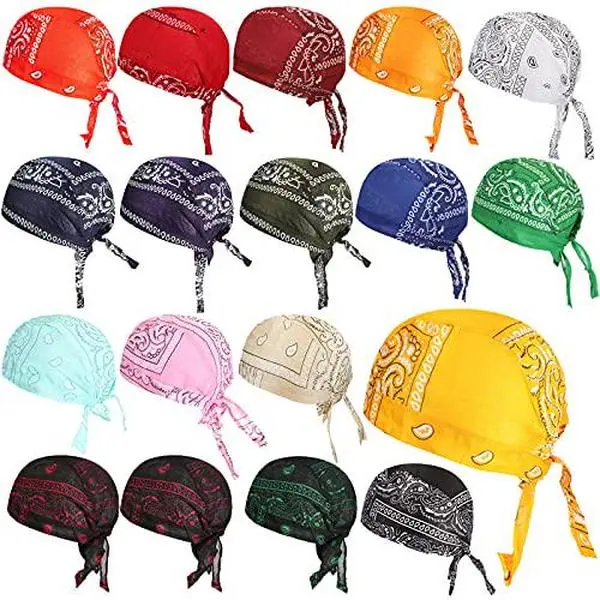 18 Pieces Do Rag Skull Cap Paisley Pattern Bandanna Biker Head Wraps Quick-Drying Hats, Sweat Wicking Beanie for Men and Women, Multicolor, 4XL