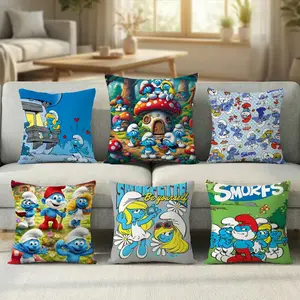 cartoon cute fantasy The Smurfs Pillow Case new style printing Pillowcase Anti-dustmite Invisible zipper silky short plush Sofa cushion cover polyester microfiber queen king bed home