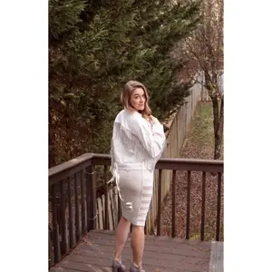 Raya- Sequin Fringe White Denim Jacket