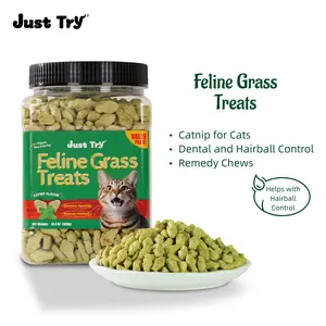 【Petlovers】JUST TRY 13.4 OZ Cat Grass Treats Natural Salmon Flavor Healthy Cat Snacks Training Biscuits Catnip for Cats Dental and Hairball Control Treats Remedy Chews#SummerVibes#petlovers