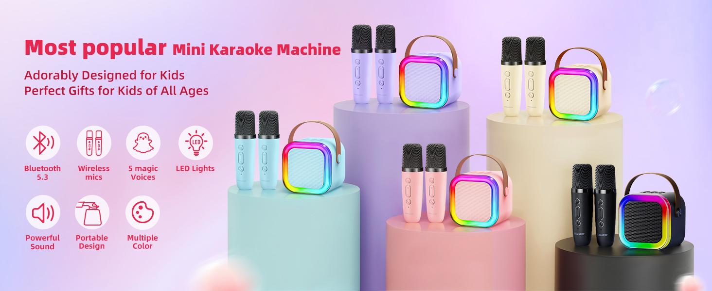 Mini Karaoke Machine for Kids Adults, 2026 TOP Birthday Gifts for Girls Boys 3,4,5,6,7,8+Year Old Toddler Toys, Portable Bluetooth Speaker with 2 Wireless Karaoke Microphones Player (Blue)