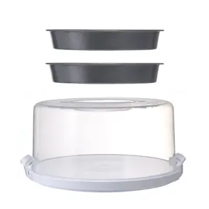 12 inch Clear Cake Carrier with 2pk 9 inch Gray Round Pans, Carbon Steel