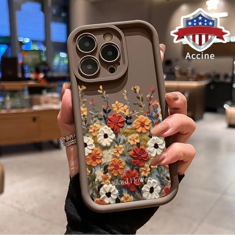 Floral Garden Pattern TPU Phone Case for iPhone 16 15 14 Pro Max 13 12 11 XR XS Plus E Shockproof Full Camera Protection Durable Slim Silicone Cover C