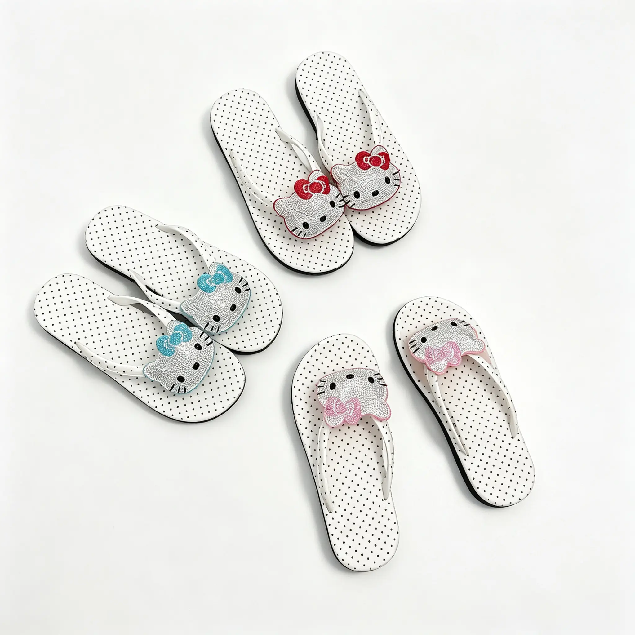 Sanrio Polka Dot Shiny Hello Kitty Flip Flops Cute Kawaii Non-Slip Summer Slides Indoor Outdoor Footwear for Girls Women