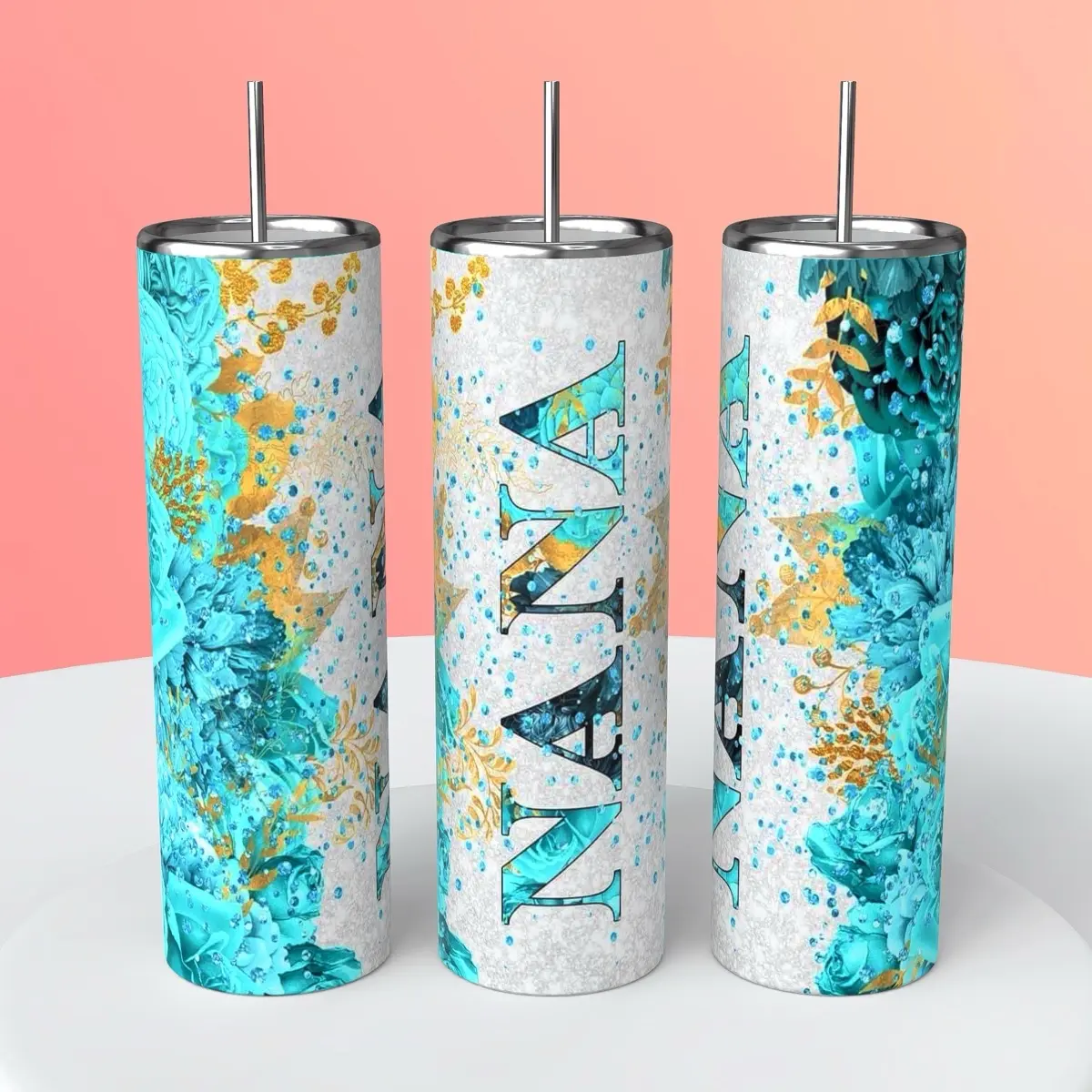Nana Turquoise Flower 20 oz Tumbler - Lightweight and Portable Water Bottle Birthday Cup Drinkware Reusable Washable Mug Bottled gift wine coffee