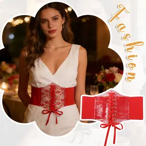 Women’s Lace Corset Belt, Elastic Underbust Waist Cincher with Adjustable Lace-Up Front and Snap Closure, Vintage Waistband for Dresses, Party, Date Night, Evening Wear