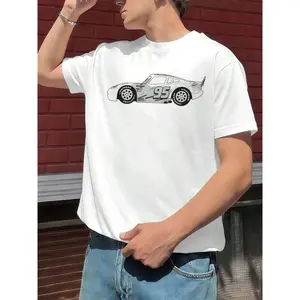 Men's McQueen Race Car Lightning Graphic Cotton T-Shirt - Soft Fabric, Loose Fit, Breathable, Casual Fashion Spring Top