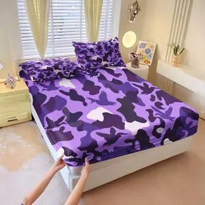 3Pcs Duck Camo Printed Fitted Sheet Set, Hunting Style Bed Sheet Set, Soft Breathable Microfiber Digital Print Bedding,Fade Resistant, Ideal for Bedroom, Dorm, Cabin & Guest Room, Perfect for Outdoor Hunting Enthusiasts Home Decor