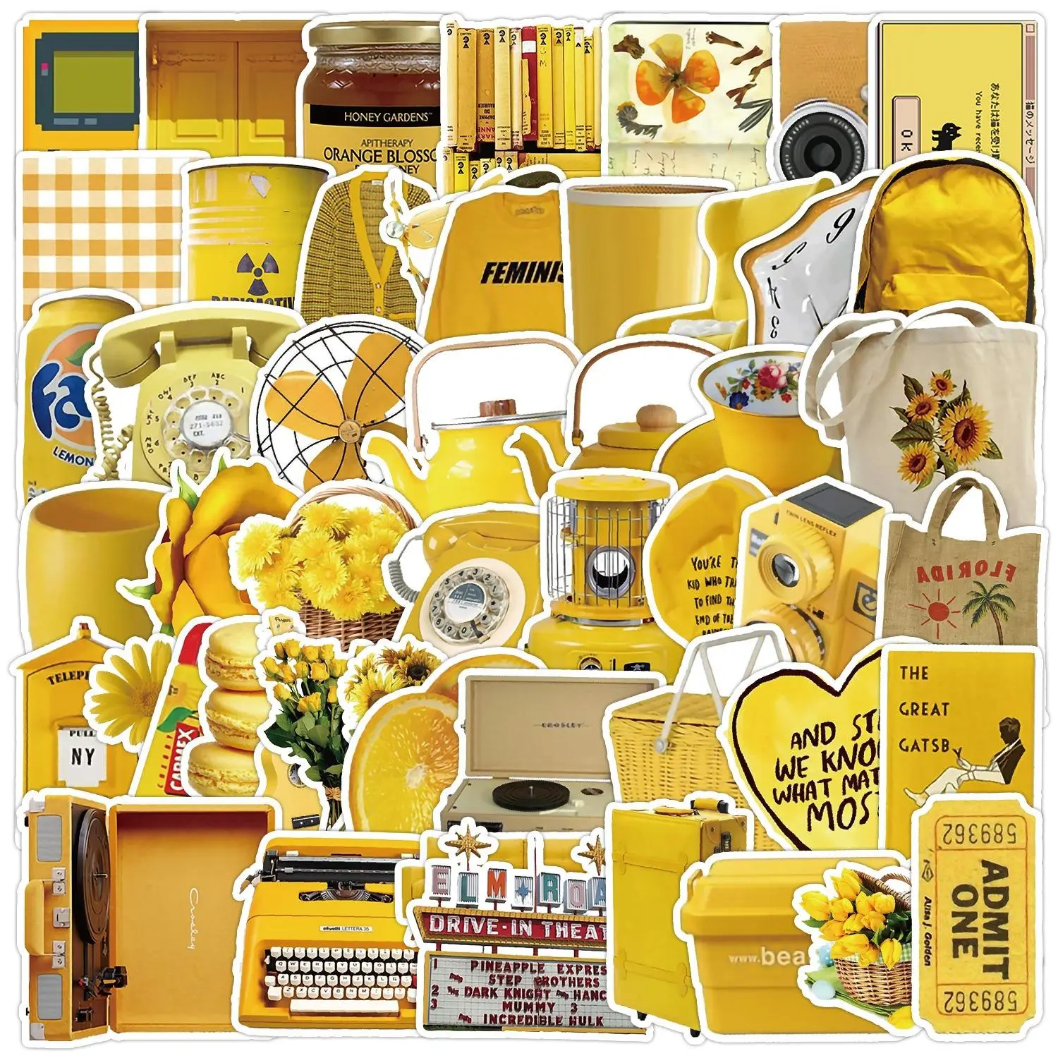Yellow Theme Sticker, Self Adhesive Decorative Stickers, DIY Decals for Water Bottle, Laptop, Cellphone, Smartphone, Phone Case, Scrapbooking, Journal Making, Cover, Accessories, Devices