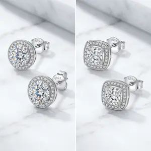 S925 Silver Moissanite Stud Earrings | Round & Square Designs | Classic & Trendy Men's Jewelry | Ideal Gif Gift