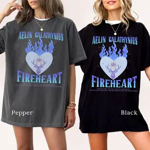 Aelin Galathynius Fireheart T-Shirt Throne Of Glass Fan Double-Sided Shirt, Kingsflame The Thirteen Throne of Glass Merch SJM Merch Cotton Top Womenswear Underwear Unisex Lady Women Check Print Casual Streetwear Comfort Tshirt Summer Crewneck Round Neck