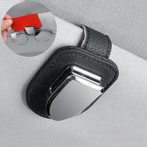 Car Sun Visor Glasses Clip, PU Leather Car Sun Visor Glasses & Card Holder, Auto Interior Accessories
