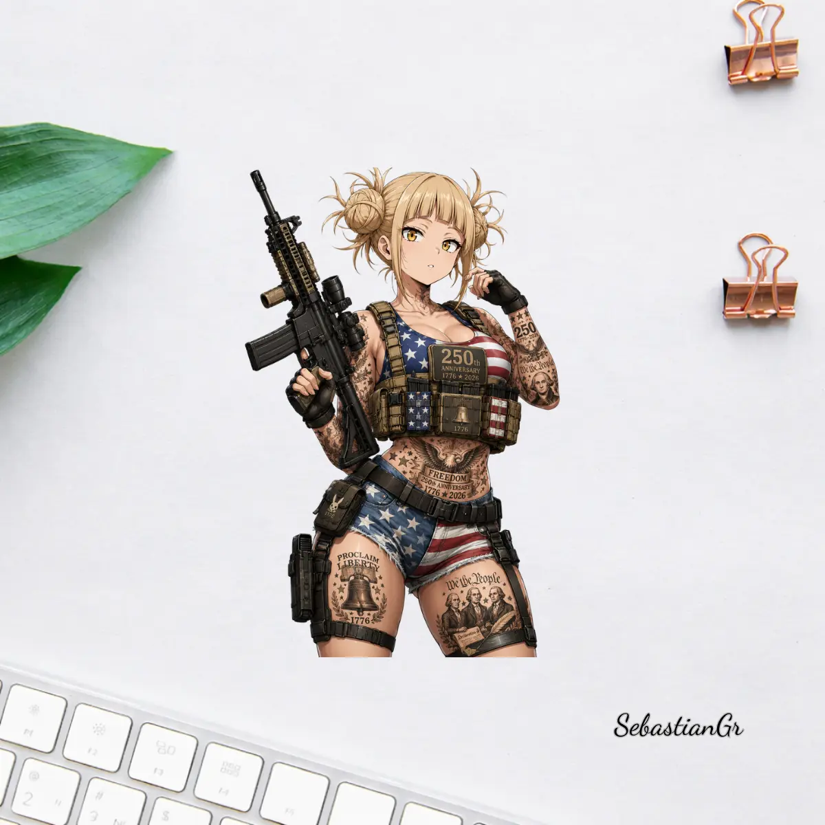 Himiko Toga USA 250th Anniversary Sticker, Patriotic Tactical Anime Girl Decal, American Flag Freedom Vinyl Sticker