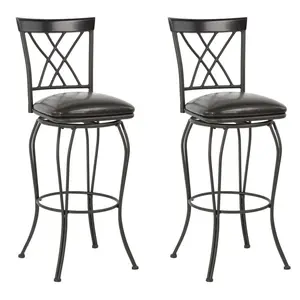 Counter Height Bar Stools Set of 2, 360 Degree Swivel Bar Stools with Backs, Faux Leather Upholstery Metal Counter Stools for Kitchen
