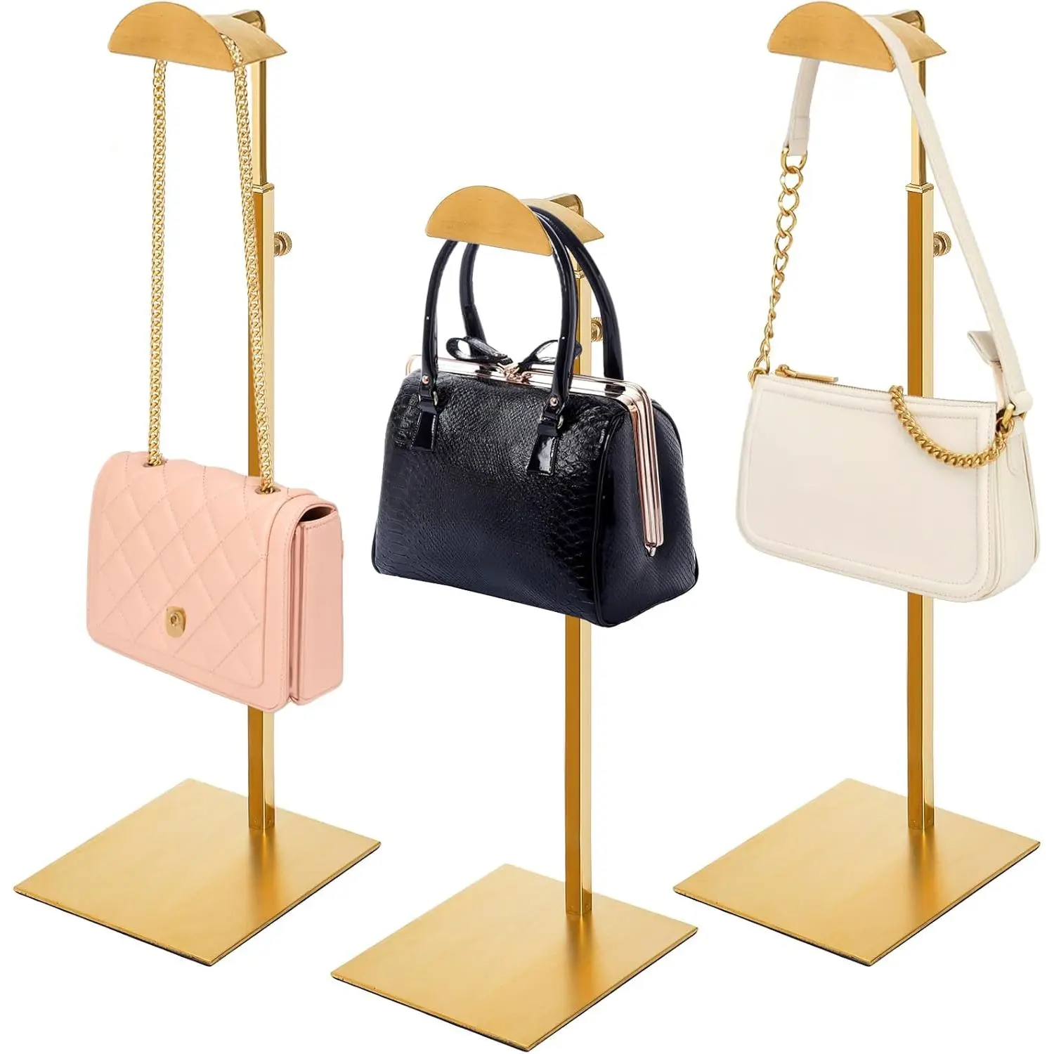 3-Piece Synthetic Stainless Steel Adjustable Height Purse Display Stand, 14 to 23.6 Inches Arched Hook Tabletop Handbag Holder for Closet Boutique Storage