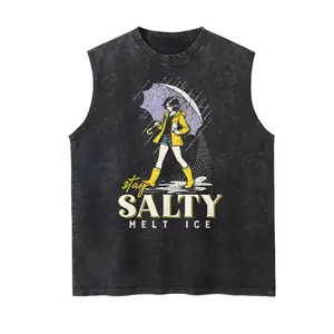 Anti ICE Shirt Keep Salty Casual Vintage Washed Vest Street Wear Graphic Washed Tank Top