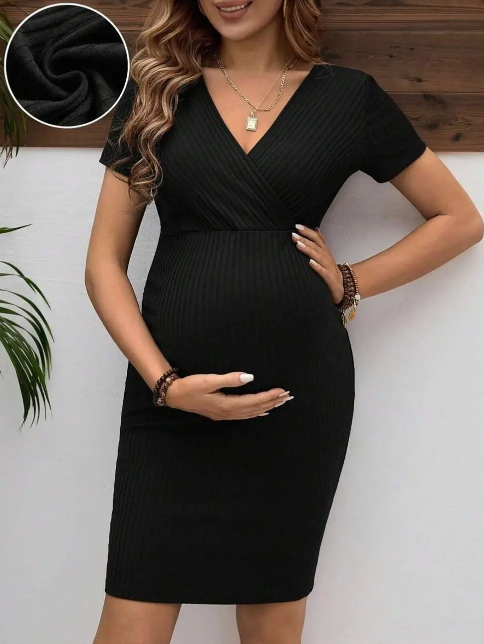 Maternity V-Neck Short Sleeve Dress Simple Casual Short - Everyday Pregnancy Comfort