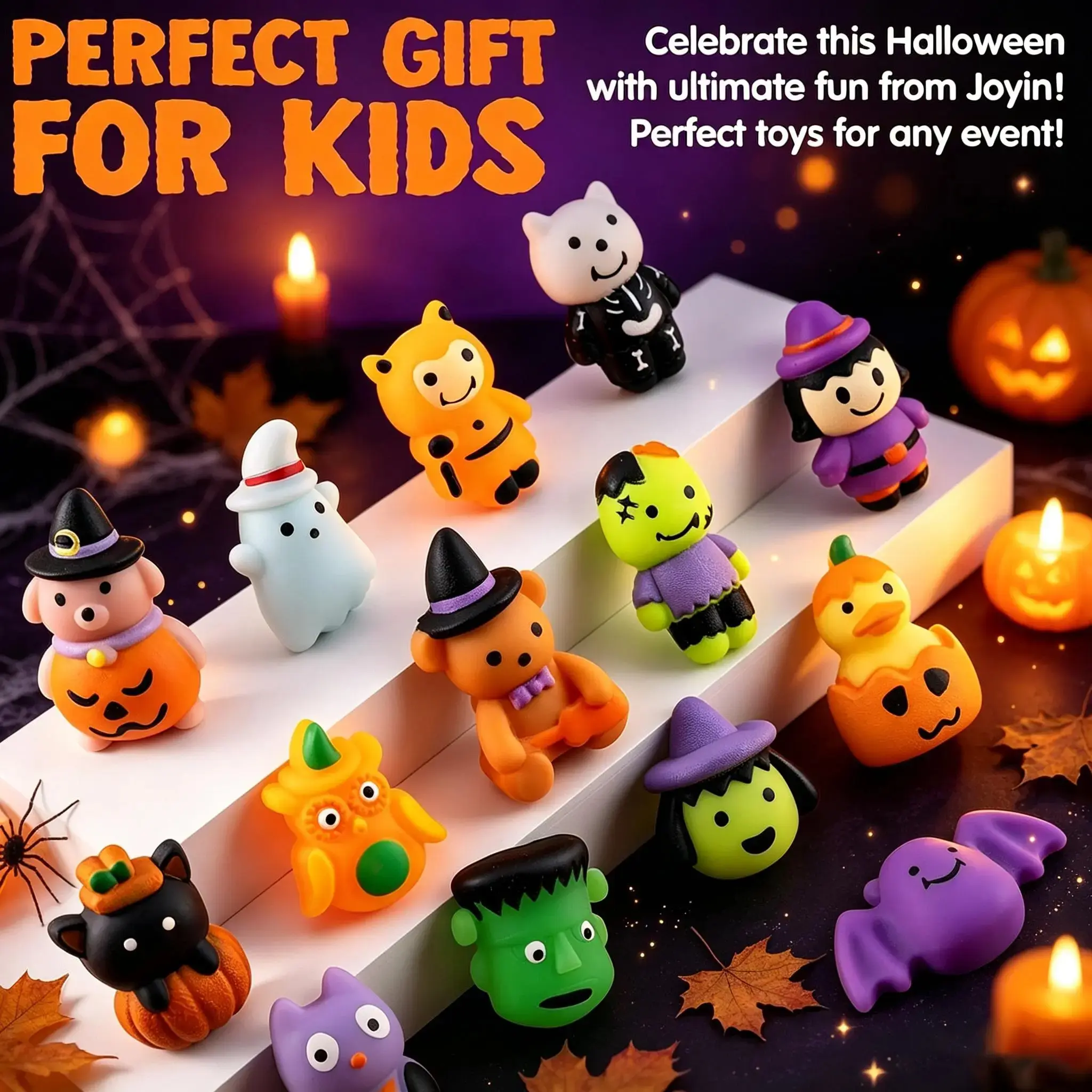 Halloween Squishies Stress Ball Set (20/30/50PCS) - Pumpkin Ghost Bat Shapes, Super Soft TPR Material, Elastic Squeeze Feel, Washable Durable, Festive Party Favors & Classroom Rewards