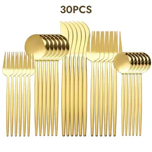 30/5pcs Golden Silverware , Stainless Steel Flatware with Thick Spoons and Forks, Eating Kitchen Utensils for Home Restaurant Wedding, Dishwasher Safe, Restaurant Cutlery, Party Tableware, Elegant Silverware, Premium Utensils, Highquality Cutlery