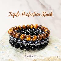 Tiger's Eye, Hematite, Black Obsidian