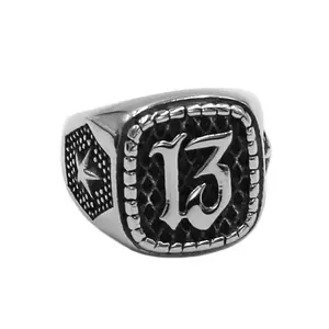 Men's Personality Number 13 Star Charm Ring - Anti-Rust Stainless Steel Biker Jewelry, Number-Shaped Ring, Ideal Gift SWR0926, Anti-Rust Steel Rings, Number-Shaped Rings