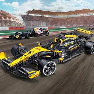 1:8 Scale Technology Series Yellow Classic Supercar, 1 Box City Formula Racing Car Speed Famous Car Creative Building Blocks Model, Birthday Gift