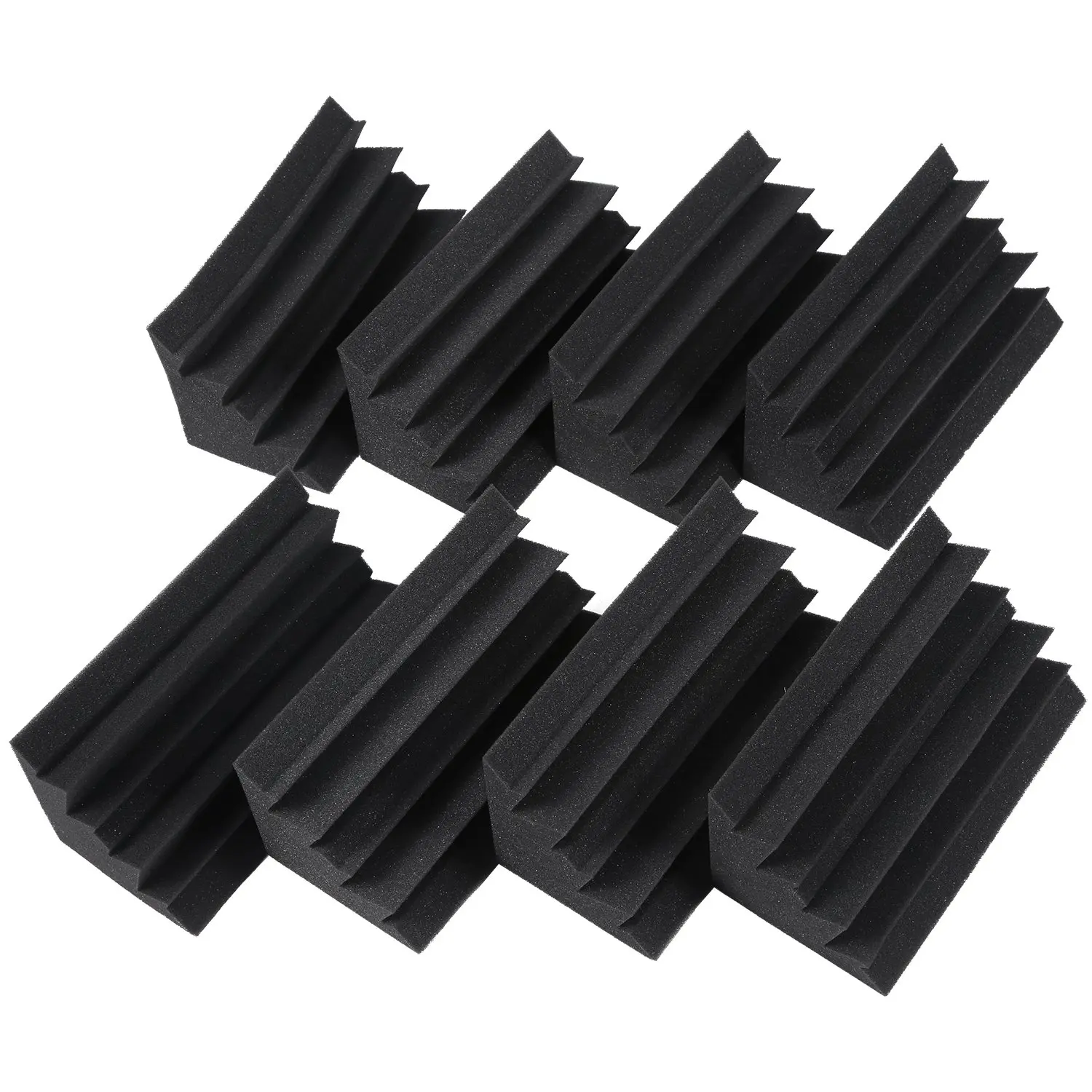 Black Soundproofing Insulation Bass Trap Acoustic Wall Foam Padding, 8-Pack 4.6in x 4.6in x 9.5in Studio Foam Tiles for Car Interior Stowing & Tidying, Auditorium, Concert Hall