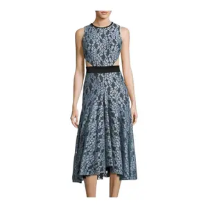 Women's Alexis Lace Cutout Mid-Length Casual Dress - Size S, Blue & Black, Elegant, Classy, Comfortable, Breathable, Cutouts Casual Dresses, Elegance