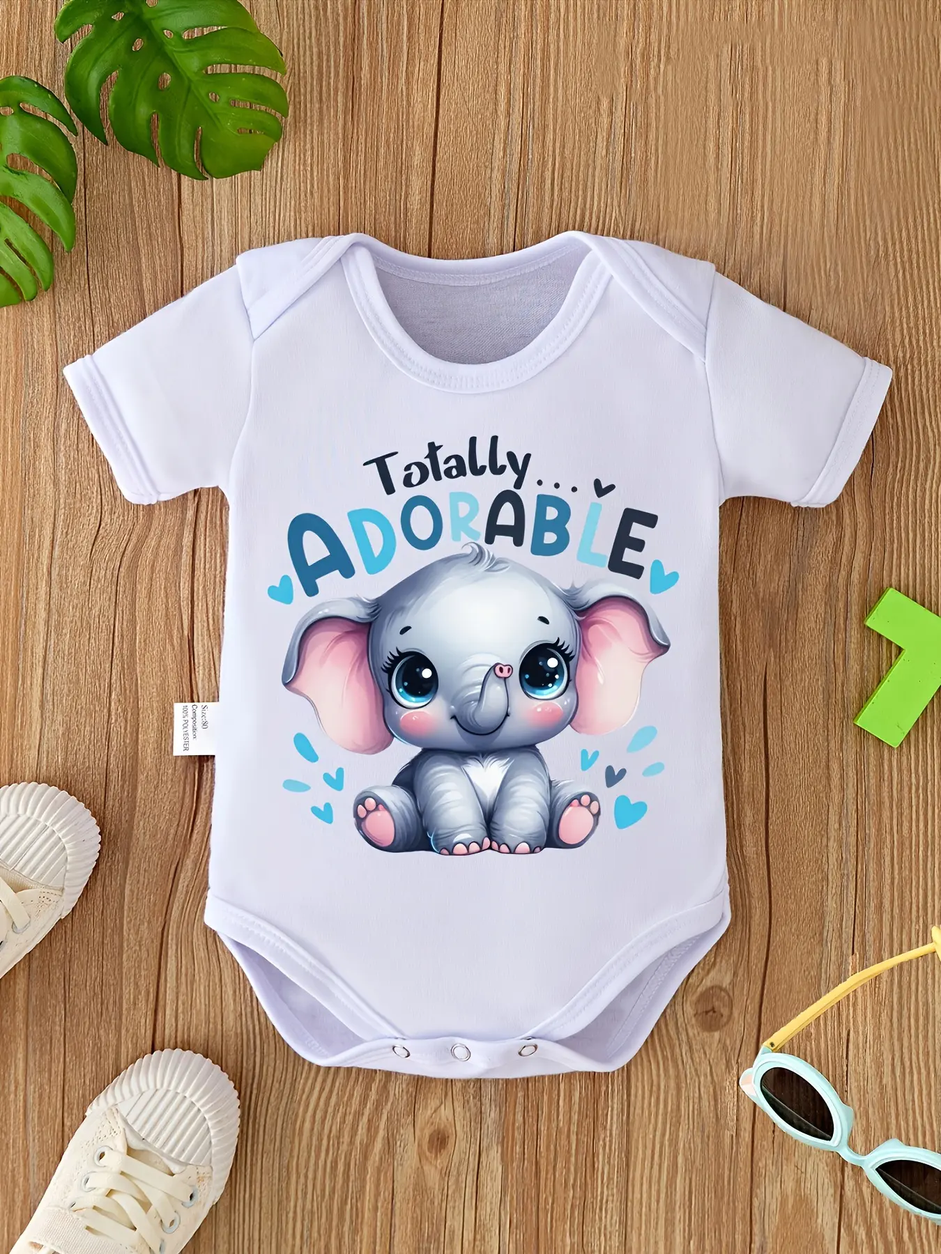 Baby "Totally Adorable" Cute Elephant Graphic Onesie, Soft Cotton Short Sleeve Bodysuit, Animal Themed Outfit for Newborns