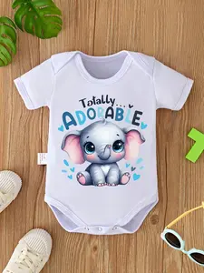 Baby "Totally Adorable" Cute Elephant Graphic Onesie, Soft Cotton Short Sleeve Bodysuit, Animal Themed Outfit for Newborns