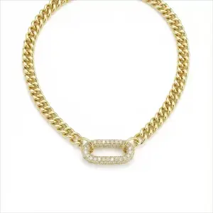 Gold Cuban Link Necklace with Paved Zircon | Elevate Your Date Night Look Dainty But Bold!  Plated Zircon Choker | Perfect for Any Occasion