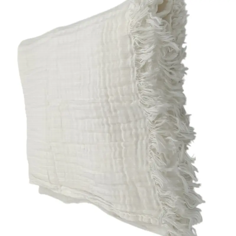 100% Cotton Muslin Blankets for Sofa Bed Couch Adults and Baby Cotton Throw Blanket Lightweight Soft and Breathable All Season Pre-Washed Blanket 4-Layer White 55"x60"