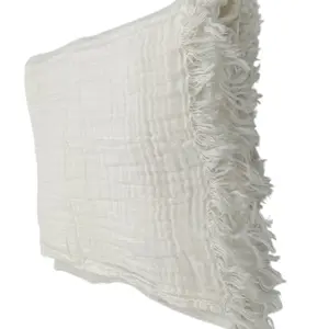 100% Cotton Muslin Blankets for Sofa Bed Couch Adults and Baby Cotton Throw Blanket Lightweight Soft and Breathable All Season Pre-Washed Blanket 4-Layer White 55"x60"