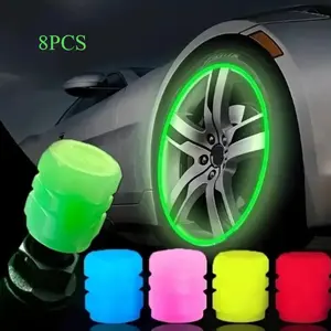 8Pcs Luminous Car Valve Caps, Universal Fluorescent Tire Stem Covers for Car, Bike, Motorcycle, Waterproof & Dustproof Wheel Accessories (8 Pack)