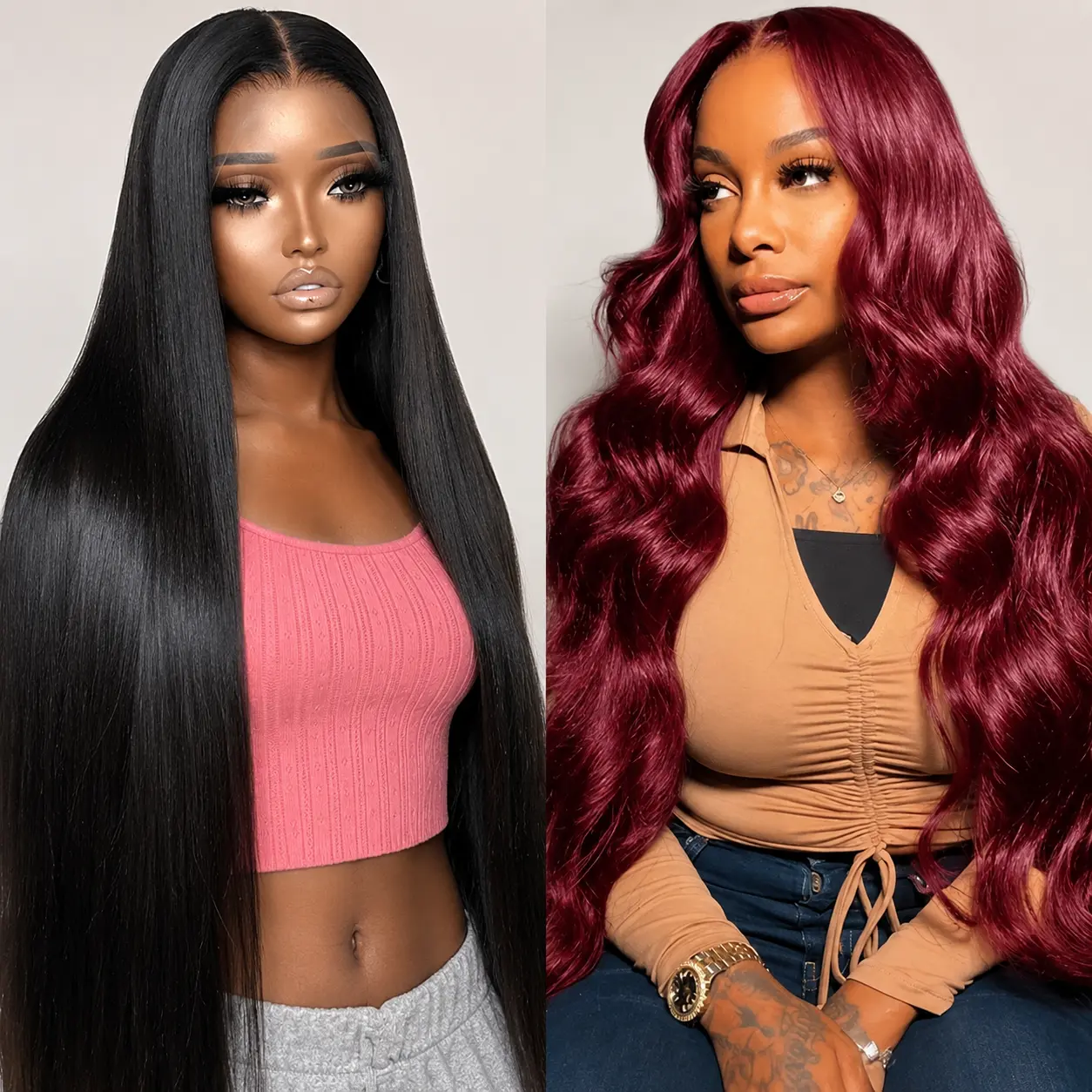 【SUPER DEAL】99J Burgundy Body Wave and Natural Black Straight Human Hair Wig 13x4 Lace Front Wig 150% Density Soft Silky Texture Glossy Shine Smooth Sleek Finish Bouncy Flowing Waves Natural Melt Hairline Full Volume Versatile Styling Wig for Black Women