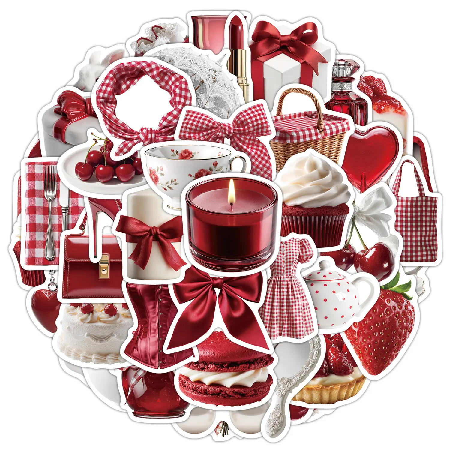 50pcs Red Checkered Aesthetics Stickers, Office Supplies and Notebook Accessories, Suitable for Scrapbooks, Diaries, Laptops, Water Bottles, Cars, Etc., Based on A Design Inspired By Faith.