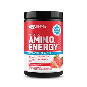 Optimum Nutrition Natural Amino Energy Focus Dietary Supplement Powder - Fitness & Healthcare Support, with BCAA, Electrolytes, Caffeine, Strawberry Flavor, 30 Servings (Packaging May Vary)