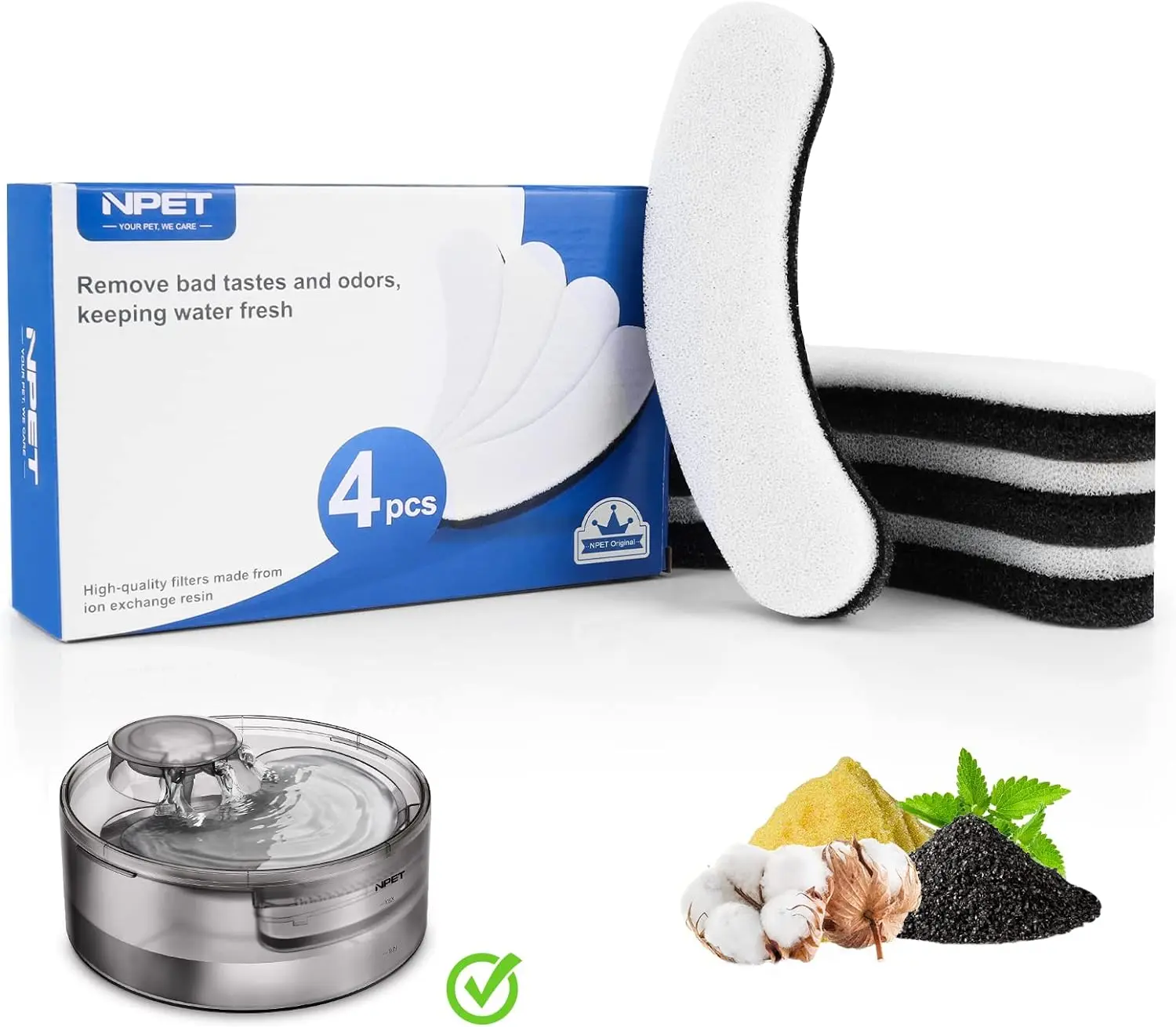 NPET Automatic Dog Fountain Replacement Filters (Multiple Packs, 12 Filters, 2-4 Weeks Lifespan, Keeping Water Fresh) Compatible with DF10-DF30 Dog Water Dispensers, Water Freshening