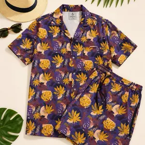 Men’s 2-Piece Hawaiian Tropical Leaf Summer Set, Breathable Casual Vacation Outfit for Men
