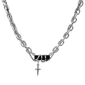 Gothic Snake Wrap Gemstone Cross Necklace – Stainless Steel Punk Streetwear Unisex Jewelry