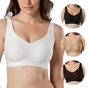 Tarbo Women's Seamless Wireless Push Up Bra - Full Coverage Heart Neck Jelly Bra with Side Support