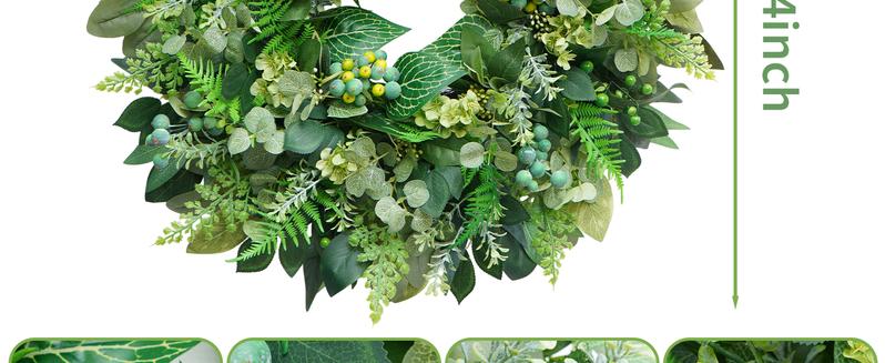 24 Inch Green Wreath for Front Door - Artificial Greenery Wreath with Berries, Indoor Outdoor All Season Year Eucalyptus Wreath for Farmhouse Home Decor, Spring Summer Fall Winter 24 Inch Green Wreath for Front Door - Artificial Greenery Wreath with Berries, Indoor Outdoor All Season Year Eucalyptus Wreath for Farmhouse Home Decor, Spring Summer Fall Winter