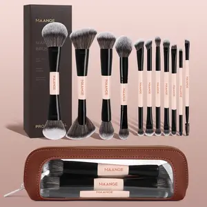 MAANGE 11pcs Makeup Brush Set with Cosmetic Bag, Foundation Brush Powder Brush Blush Brush Contour Brush Concealer Brush Highlighter Brush Eyeshadow Brush Blending Brush Lip Brush Eyelash Brush Eyebrow Brush, Travel Makeup Tools Makeup Brush Kit