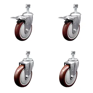 212 MAIN Service Caster SCC-TSTTL20S514-PPUB-MRN-121315-2-S-2 Polyurethane Total Lock Swivel Threaded Stem Caster - 5x1.25 in. Maroon Wheels, 0.5 in. Stems, Set of 4
