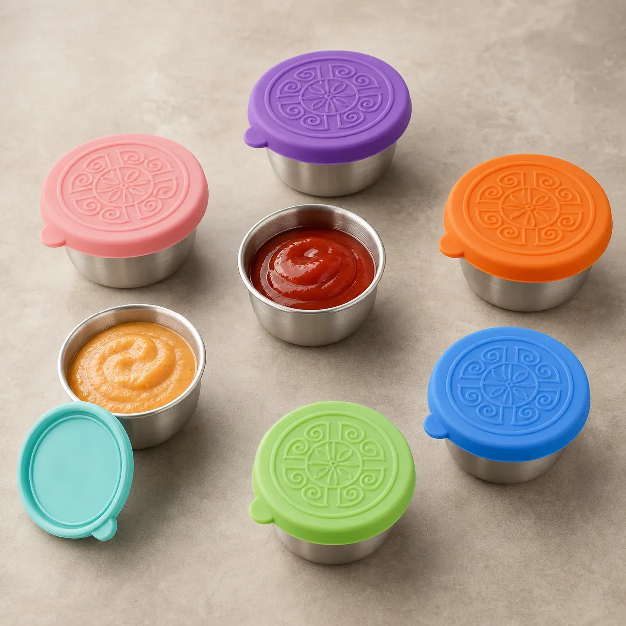 6 PACK 1.6 OZ Salad Dressing Containers with Lids Leakproof,  Small Stainless Steel Sauce Cups To Go Containers for or Lunch Boxes,Sauce containers, Picnics,Travel Meal Prep And Kitchen Storage
